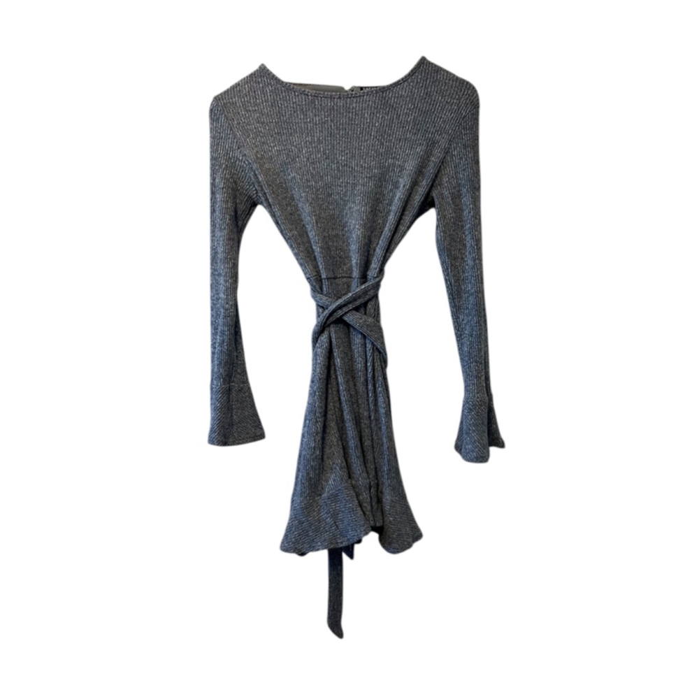 SHEIN Long Sleeve Ribbed Stretch Open Back Wrap Tie Mini Dress XS
